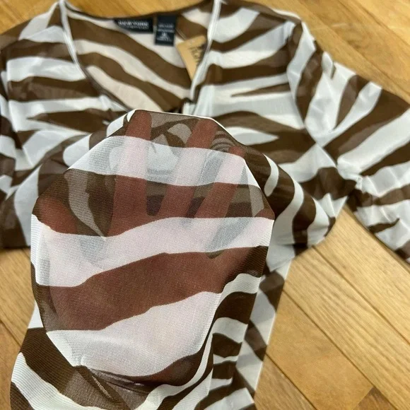 Y2K brown and white zebra mesh fairy sleeve top - Picture 3 of 3